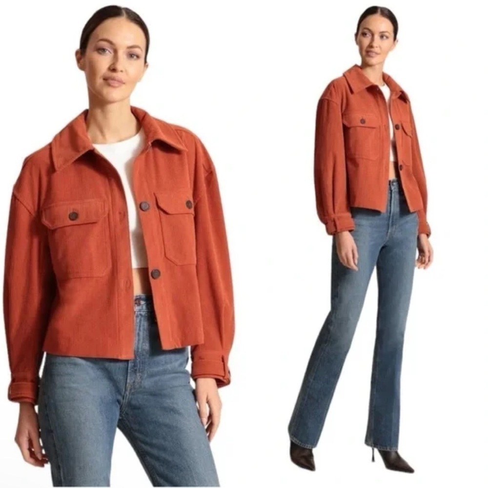 Avec Les Filles Relaxed Corduroy Button Up Shacket Jacket Rust Orange Size Large